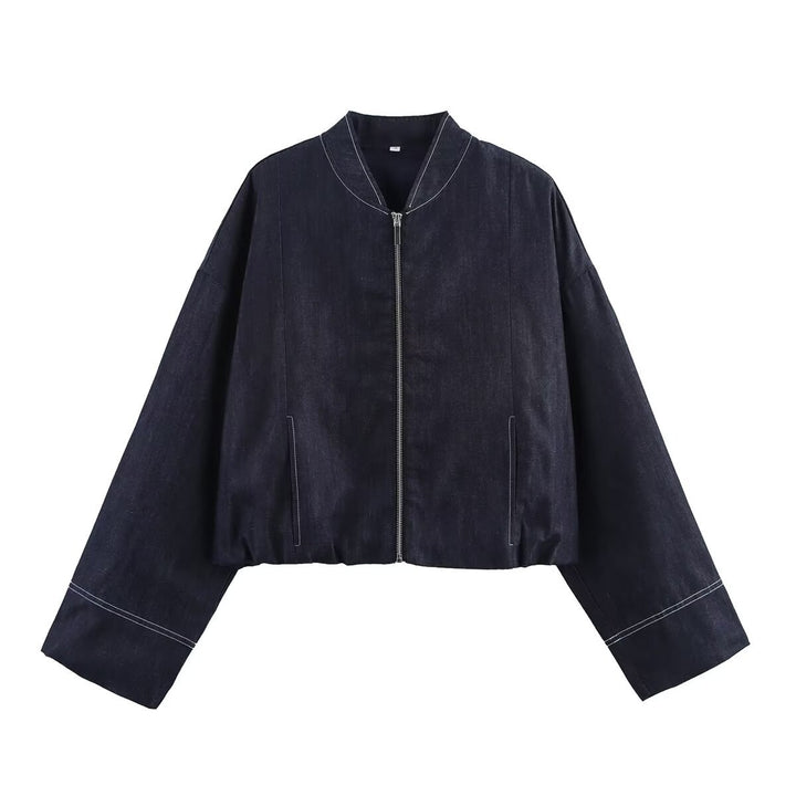 Damer cropped Denim-jacka i avslappnad blouson-stil med dragkedja Mirla-Eva Jonsson