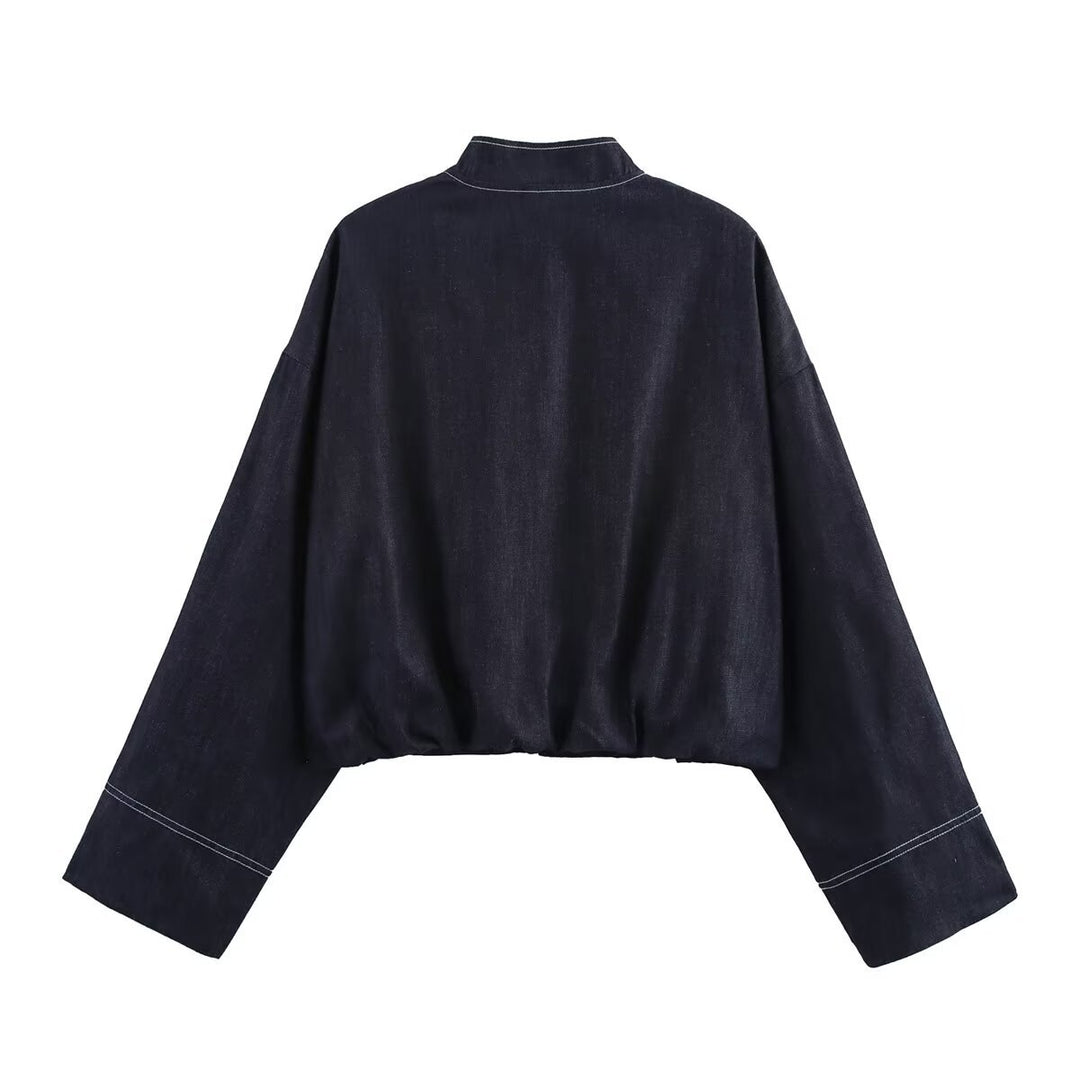Damer cropped Denim-jacka i avslappnad blouson-stil med dragkedja Mirla-Eva Jonsson