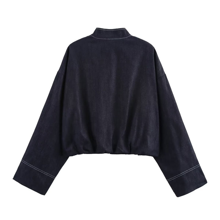 Damer cropped Denim-jacka i avslappnad blouson-stil med dragkedja Mirla-Eva Jonsson