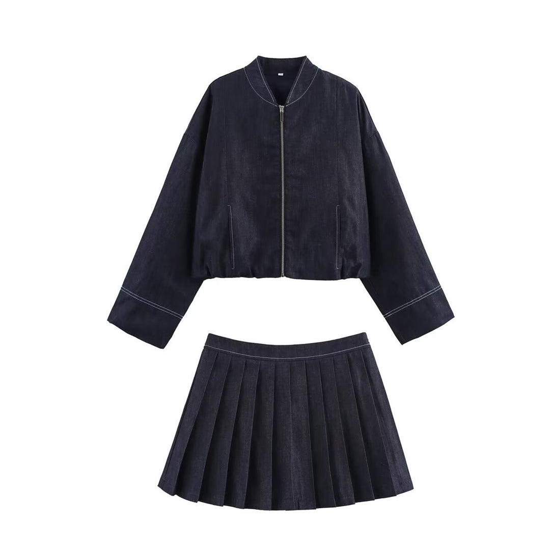 Damer cropped Denim-jacka i avslappnad blouson-stil med dragkedja Mirla-Eva Jonsson