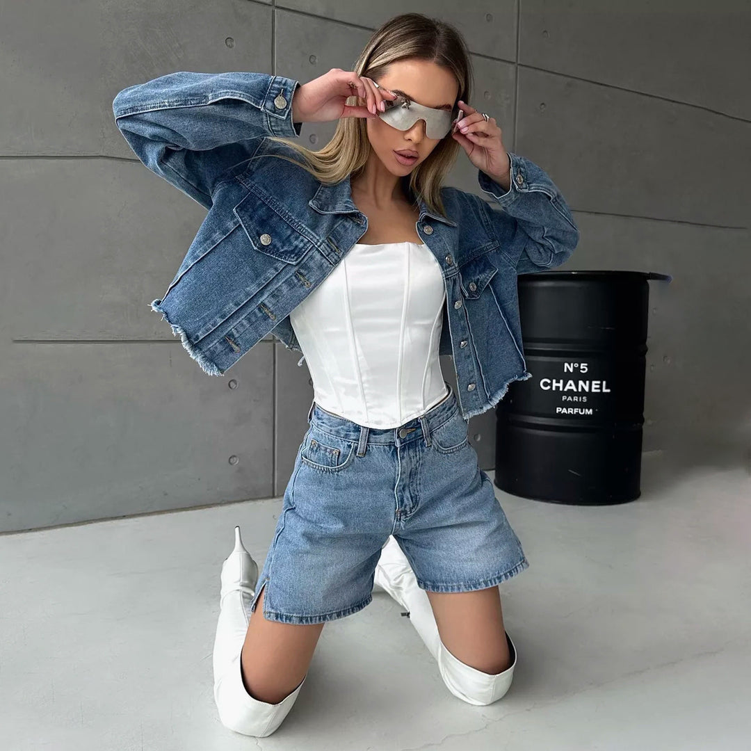 Damer cropped Denimjacka Mirla-Eva Jonsson