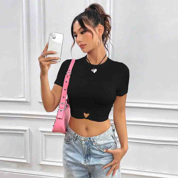 Damer cropped T-shirt med hjärtformad knut Mirla-Eva Jonsson