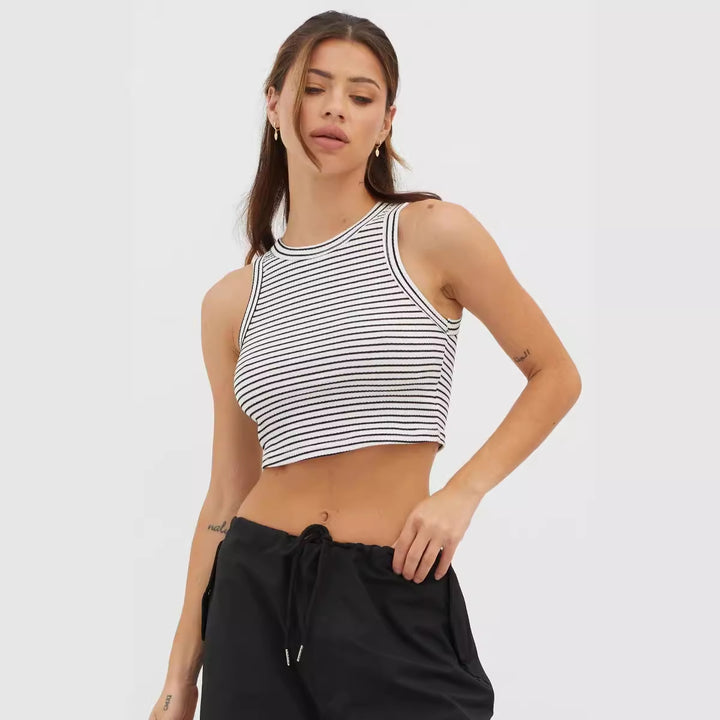 Damer cropped Tanktop med modernt randmönster och hög krage Mirla-Eva Jonsson