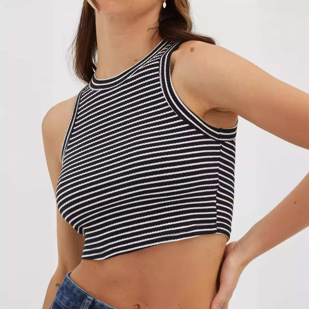 Damer cropped Tanktop med modernt randmönster och hög krage Mirla-Eva Jonsson