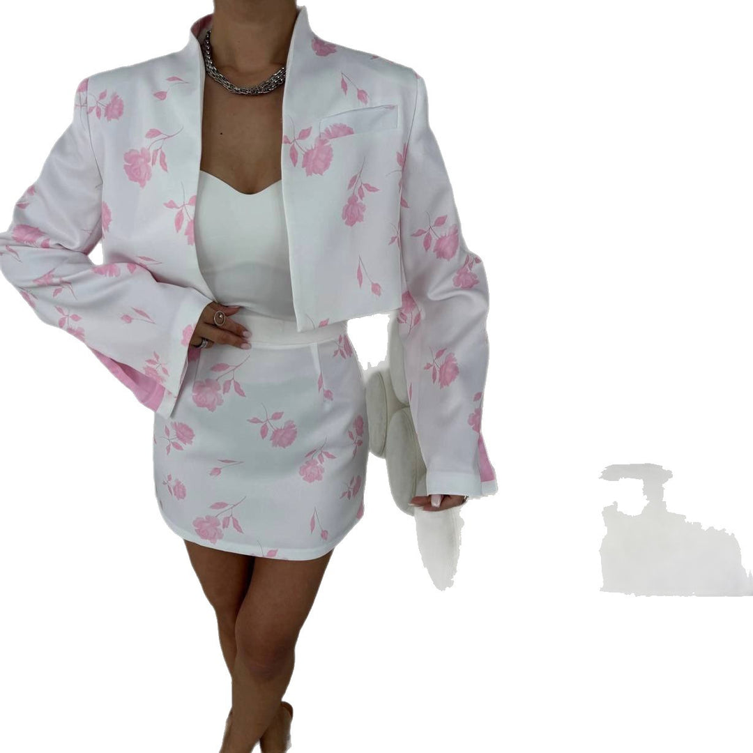 Damer cropped blazer med blommönster och matchande kjol Mirla-Eva Jonsson
