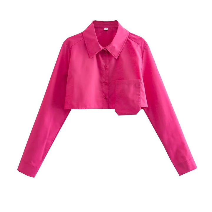 Damer cropped blus med modern krage och bröstficka Mirla-Eva Jonsson