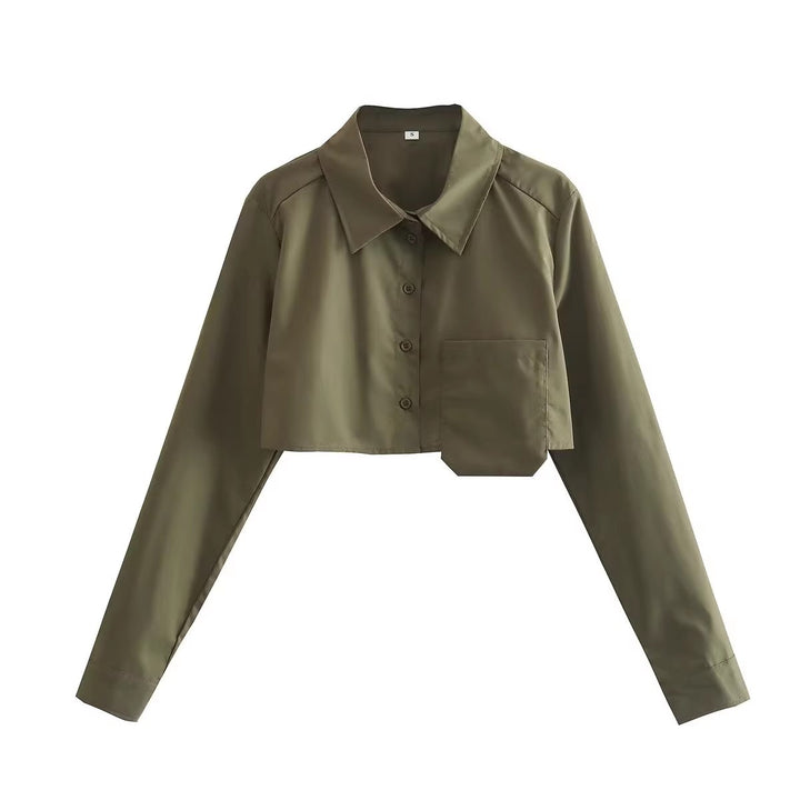 Damer cropped blus med modern krage och bröstficka Mirla-Eva Jonsson