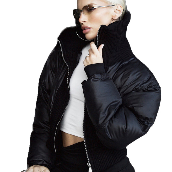 Damer cropped dunjacka med kontrasterande stickad krage Mirla-Eva Jonsson