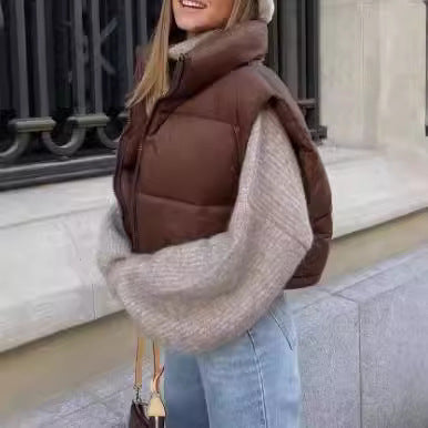 Damer cropped dunväst med hög krage och praktiska fickor Eva Jonsson-Eva Jonsson