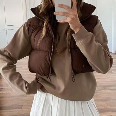 Damer cropped dunväst med hög krage och praktiska fickor Eva Jonsson-Eva Jonsson