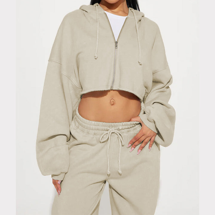 Damer cropped fleece-hoodie och vida byxor set Eva Jonsson-Eva Jonsson