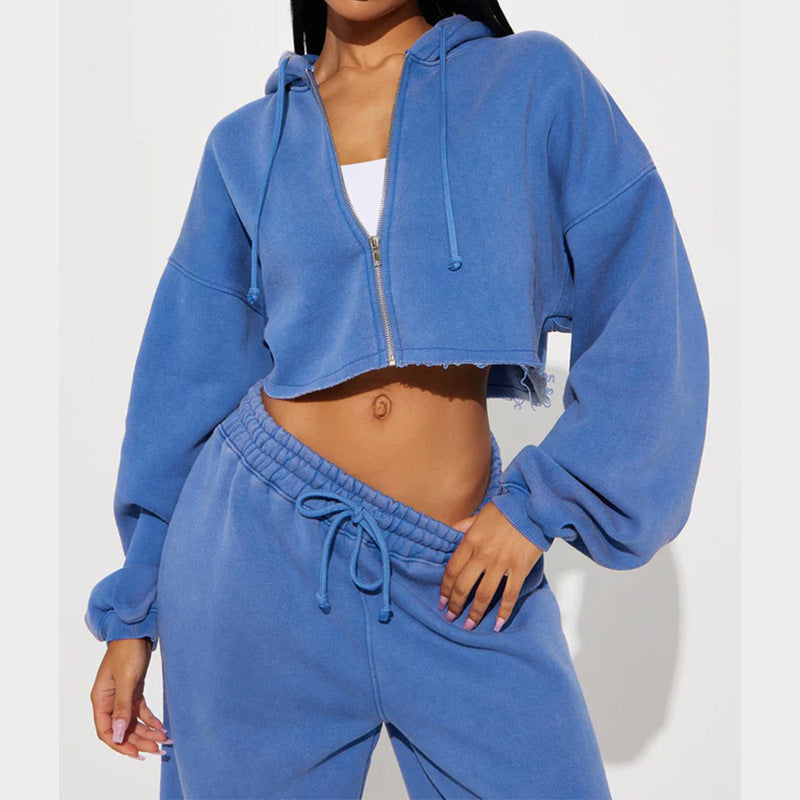 Damer cropped fleece-hoodie och vida byxor set Eva Jonsson-Eva Jonsson