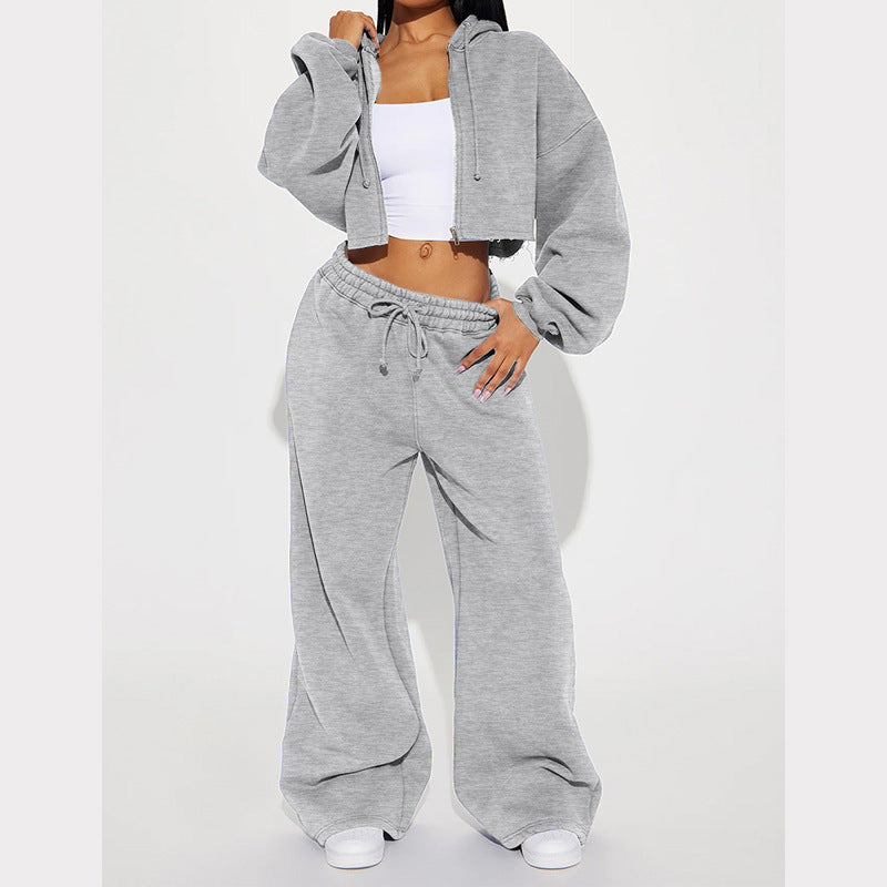 Damer cropped fleece-hoodie och vida byxor set Eva Jonsson-Eva Jonsson