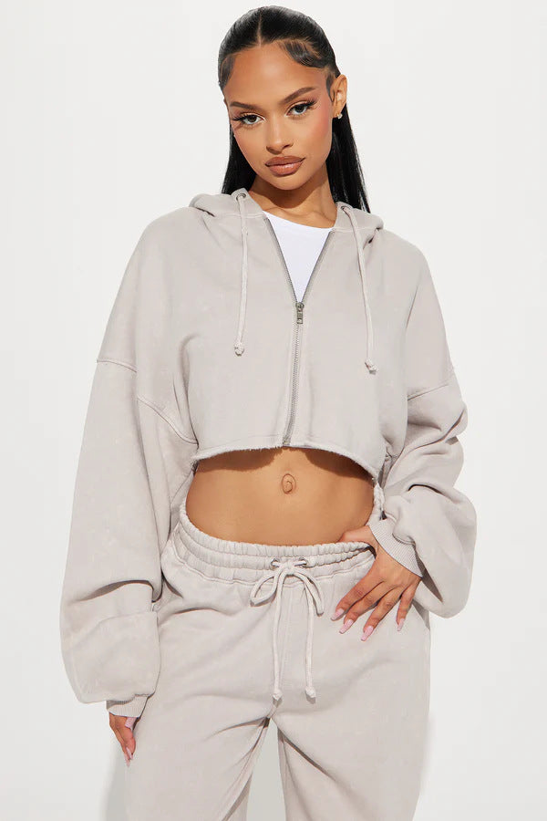 Damer cropped fleece-hoodie och vida byxor set Eva Jonsson-Eva Jonsson