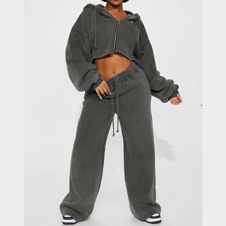 Damer cropped fleece-hoodie och vida byxor set Eva Jonsson-Eva Jonsson
