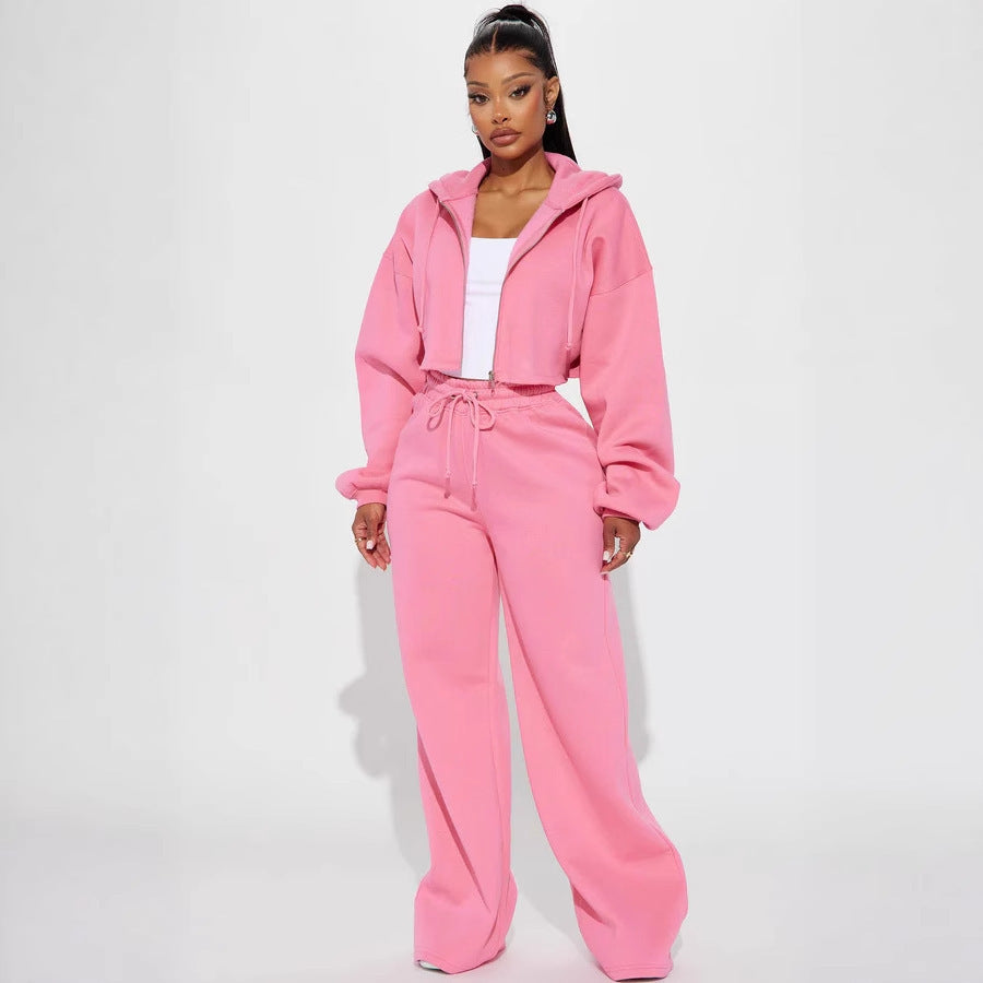 Damer cropped fleece-hoodie och vida byxor set Eva Jonsson-Eva Jonsson