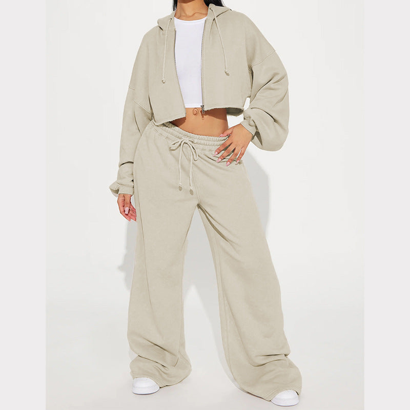 Damer cropped fleece-hoodie och vida byxor set Eva Jonsson-Eva Jonsson