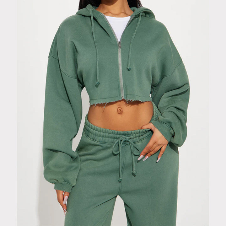 Damer cropped fleece-hoodie och vida byxor set Eva Jonsson-Eva Jonsson