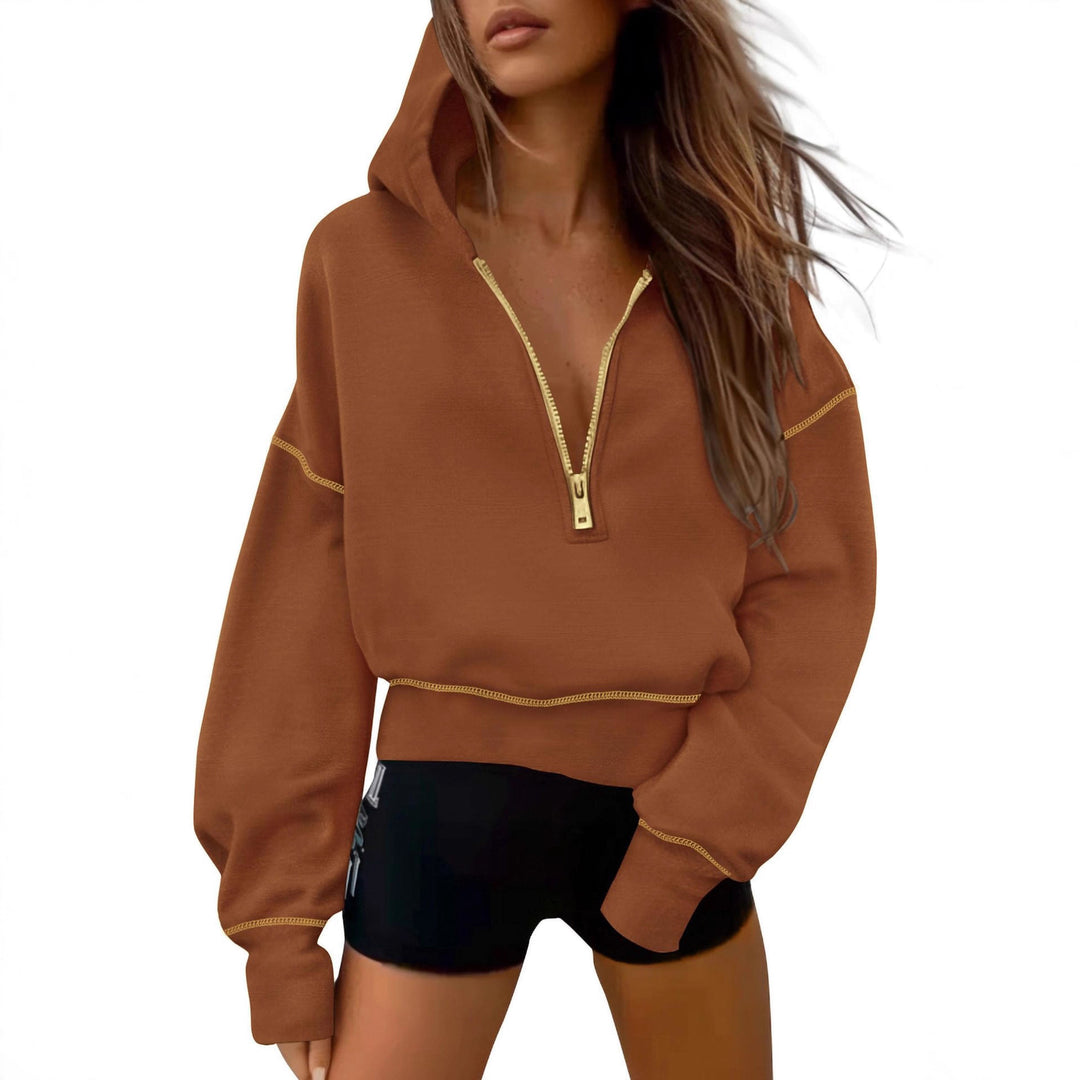 Damer cropped hooded sweatshirt med funktionell dragkedja och avslappnad passform Mirla-Eva Jonsson