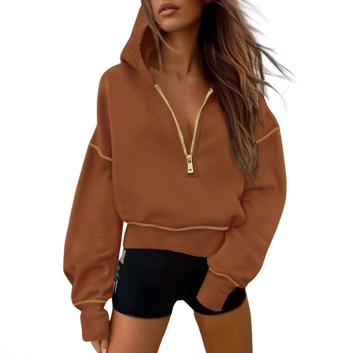Damer cropped hooded sweatshirt med funktionell dragkedja och avslappnad passform Mirla-Eva Jonsson