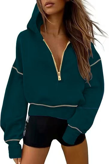 Damer cropped hooded sweatshirt med funktionell dragkedja och avslappnad passform Mirla-Eva Jonsson