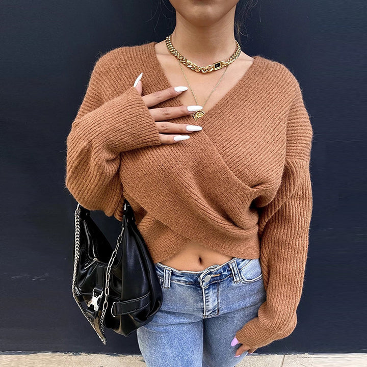 Damer cropped invecklad pullover i strukturerat material Eva Jonsson-Eva Jonsson