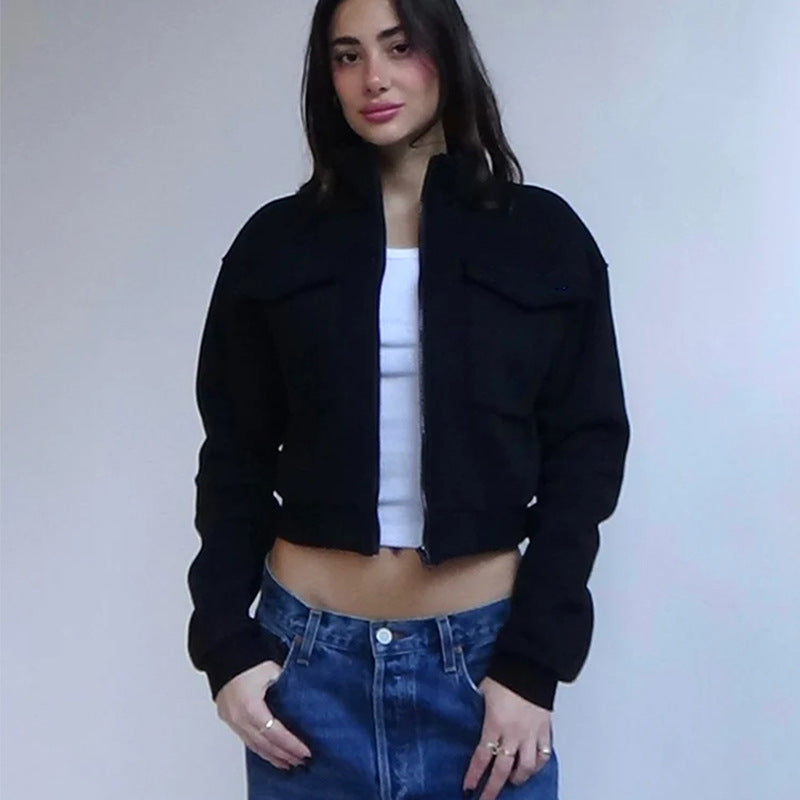 Damer cropped jacka med dragkedja och fickor Mirla-Eva Jonsson