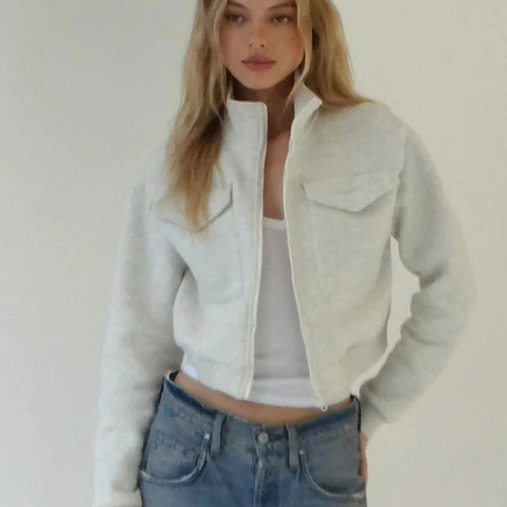 Damer cropped jacka med dragkedja och fickor Mirla-Eva Jonsson