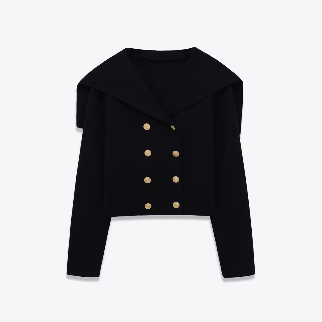 Damer cropped jacka med stora slag och guldknappar Mirla-Eva Jonsson