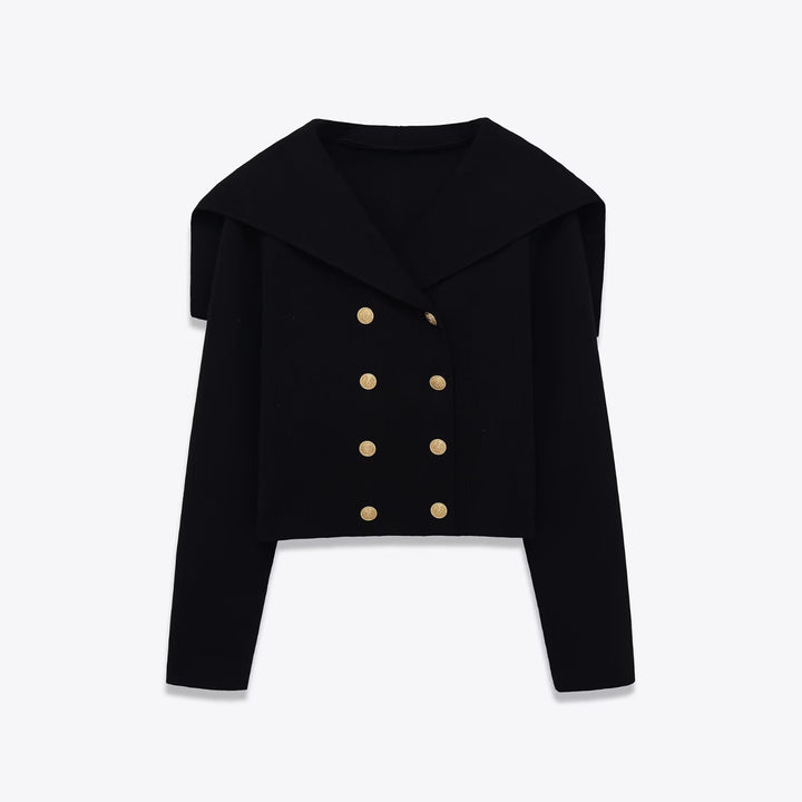 Damer cropped jacka med stora slag och guldknappar Mirla-Eva Jonsson