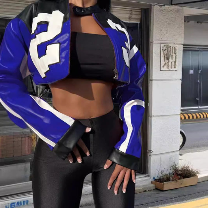 Damer cropped konstläderjacka i iögonfallande design Mirla-Eva Jonsson