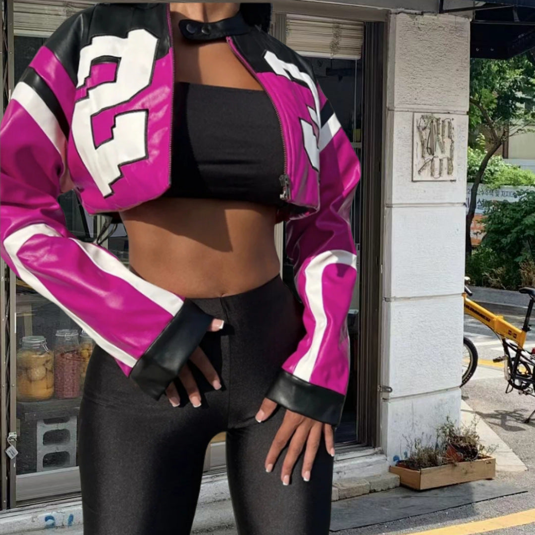 Damer cropped konstläderjacka i iögonfallande design Mirla-Eva Jonsson