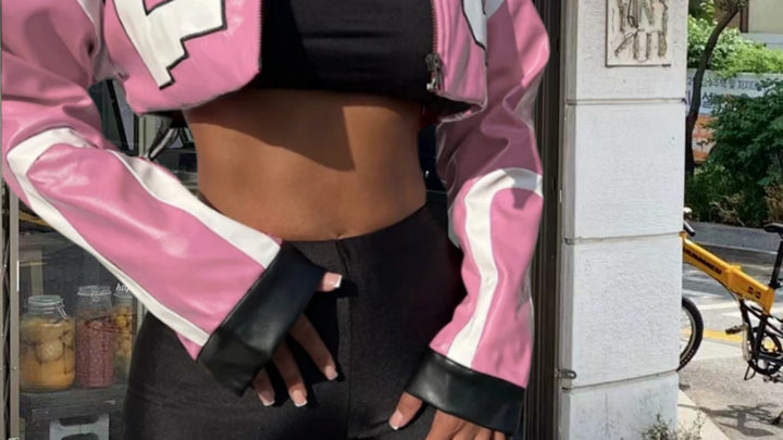 Damer cropped konstläderjacka i iögonfallande design Mirla-Eva Jonsson
