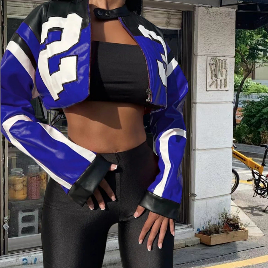 Damer cropped konstläderjacka i iögonfallande design Mirla-Eva Jonsson