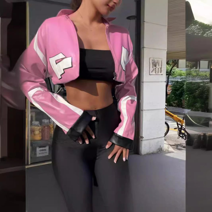 Damer cropped konstläderjacka i iögonfallande design Mirla-Eva Jonsson