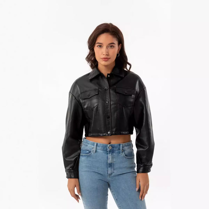 Damer cropped konstläderjacka i modern design Eva Jonsson-Eva Jonsson