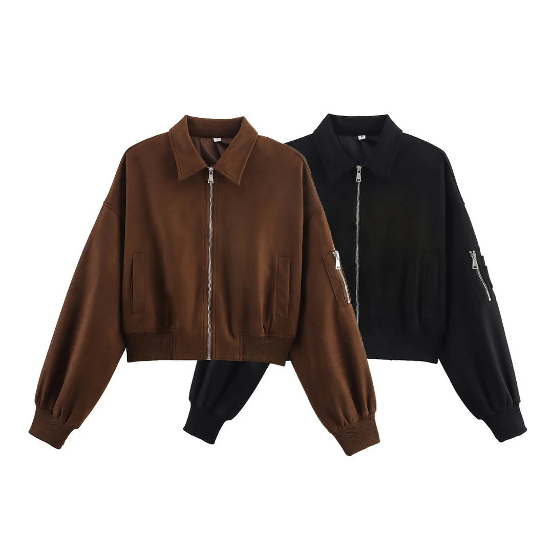 Damer cropped konstläderjacka med praktiska fickor Mirla-Eva Jonsson