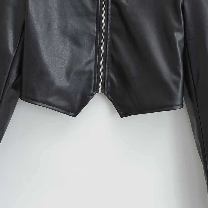 Damer cropped konstläderjacka med praktiska fickor och dragkedja Eva Jonsson-Eva Jonsson