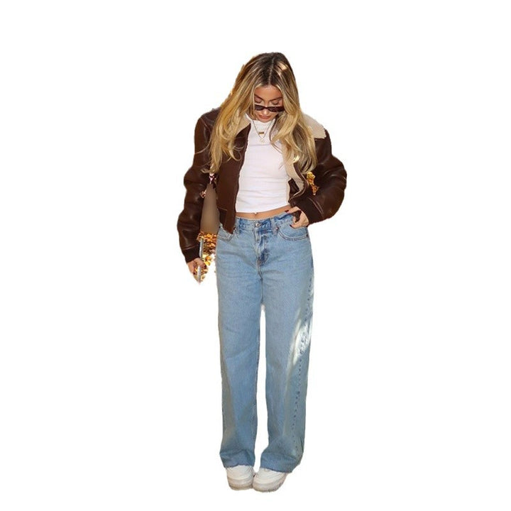 Damer cropped läderjacka med konstfull krage Eva Jonsson-Eva Jonsson