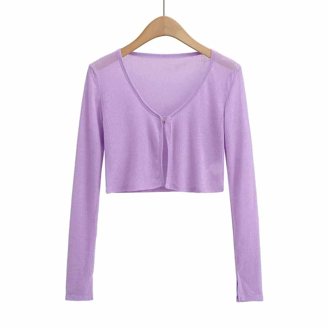 Damer cropped långärmad t-shirt med fin ribbad struktur Mirla-Eva Jonsson
