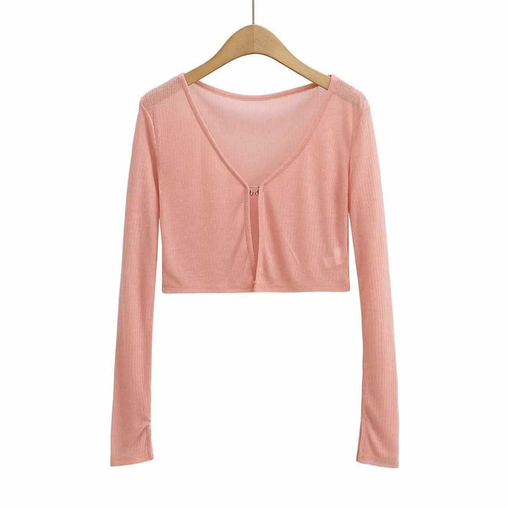 Damer cropped långärmad t-shirt med fin ribbad struktur Mirla-Eva Jonsson