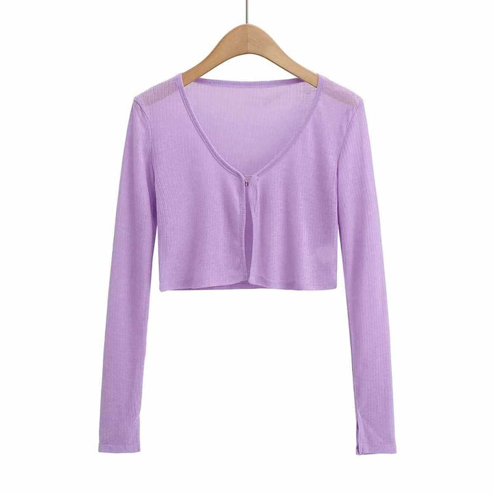 Damer cropped långärmad t-shirt med fin ribbad struktur Mirla-Eva Jonsson