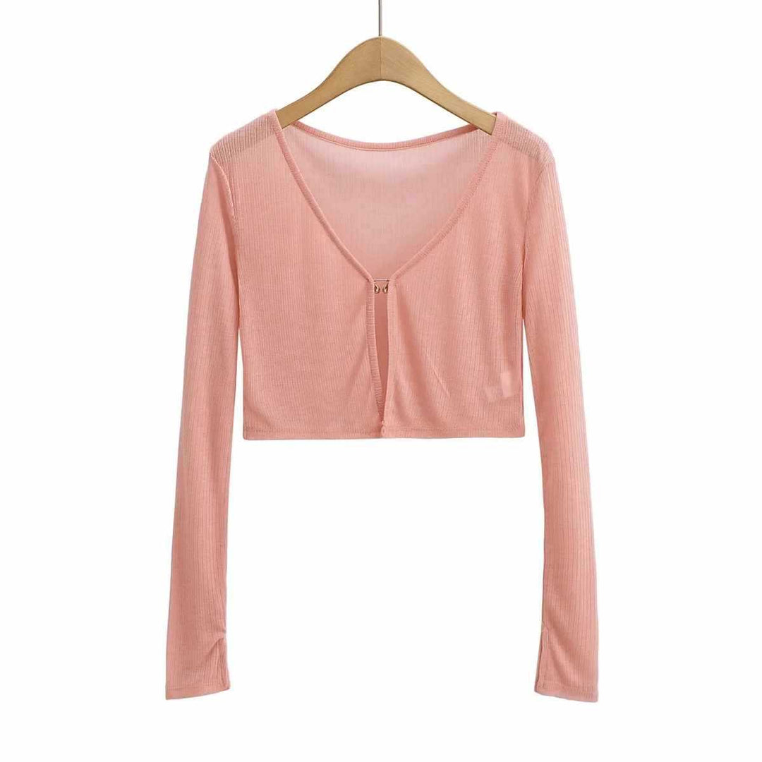 Damer cropped långärmad t-shirt med fin ribbad struktur Mirla-Eva Jonsson
