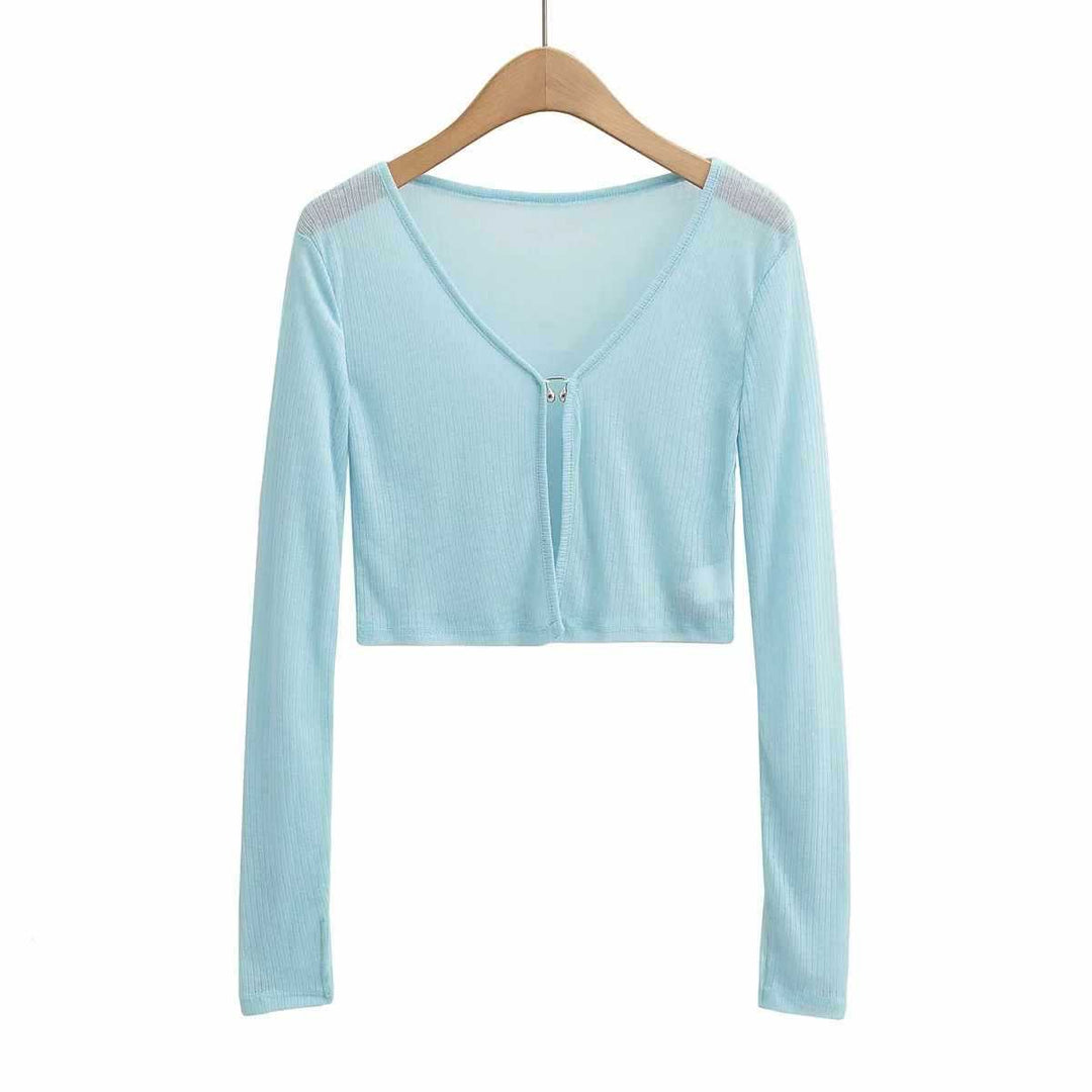 Damer cropped långärmad t-shirt med fin ribbad struktur Mirla-Eva Jonsson