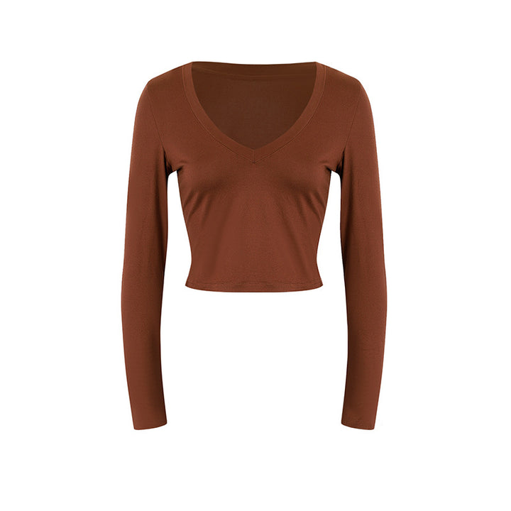 Damer cropped långärmad tröja med V-ringning och elastiskt material Mirla-Eva Jonsson