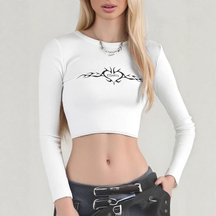 Damer cropped långärmad tröja med raffinerad grafik Mirla-Eva Jonsson