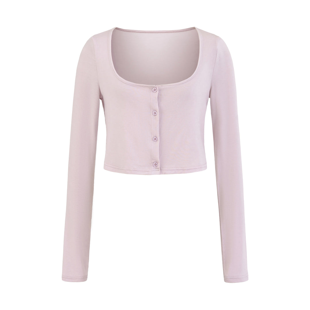 Damer cropped långärmad tröja med rund halsringning och knäppning Mirla-Eva Jonsson