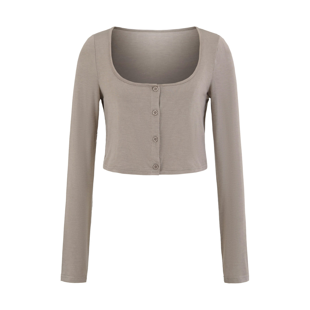 Damer cropped långärmad tröja med rund halsringning och knäppning Mirla-Eva Jonsson