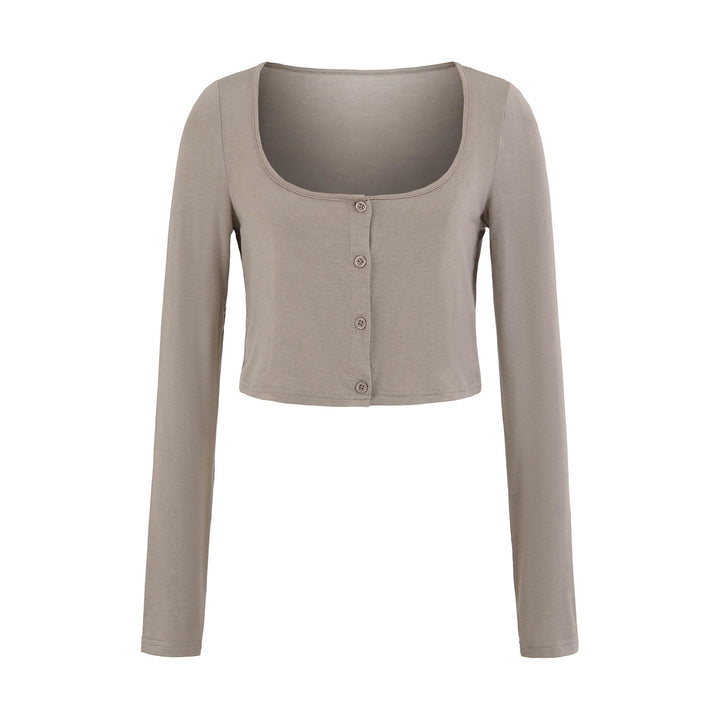 Damer cropped långärmad tröja med rund halsringning och knäppning Mirla-Eva Jonsson