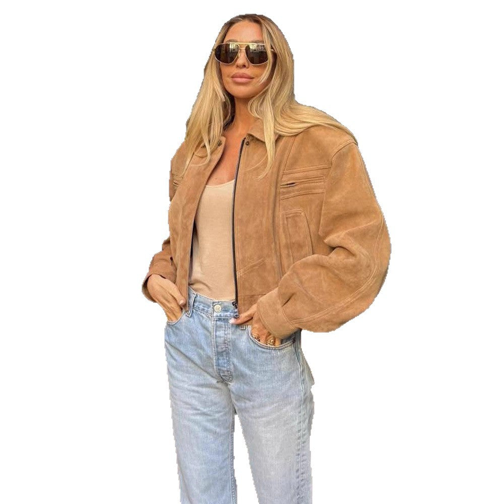 Damer cropped mockajacka med breda ärmar och praktiska fickor Mirla-Eva Jonsson